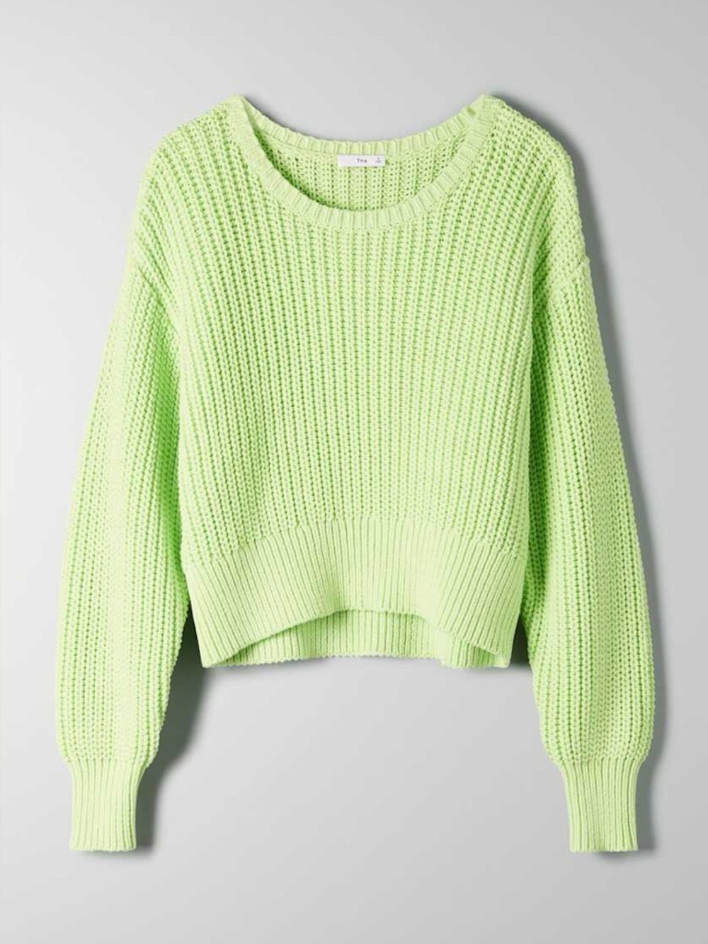 Aritzia Tna The Fisherman Sweater - Neon Chartreuse Cotton Knit Crewneck Sweater
